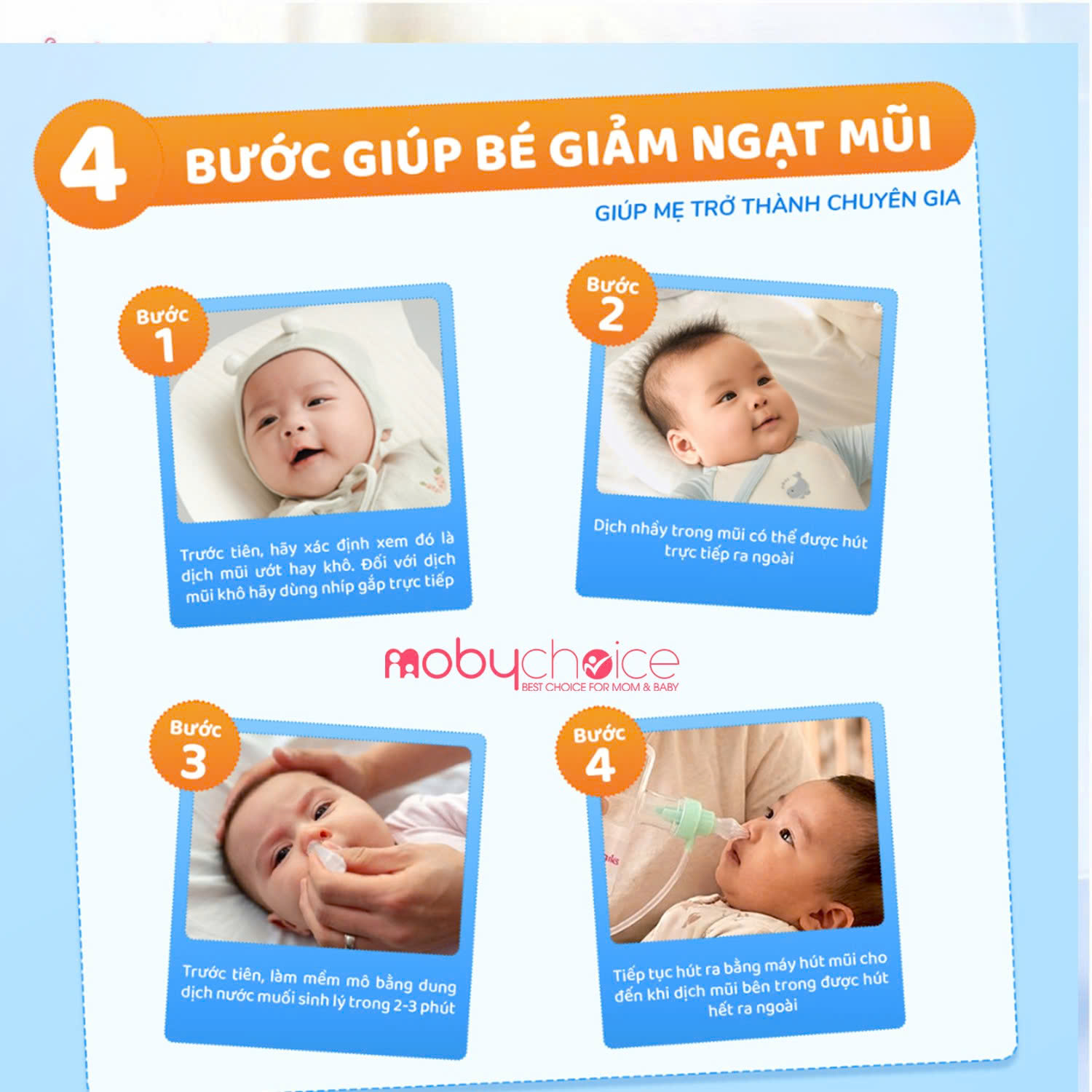 Ảnh hướng dẫn chăm sóc mũi bé MOBYCHOICE